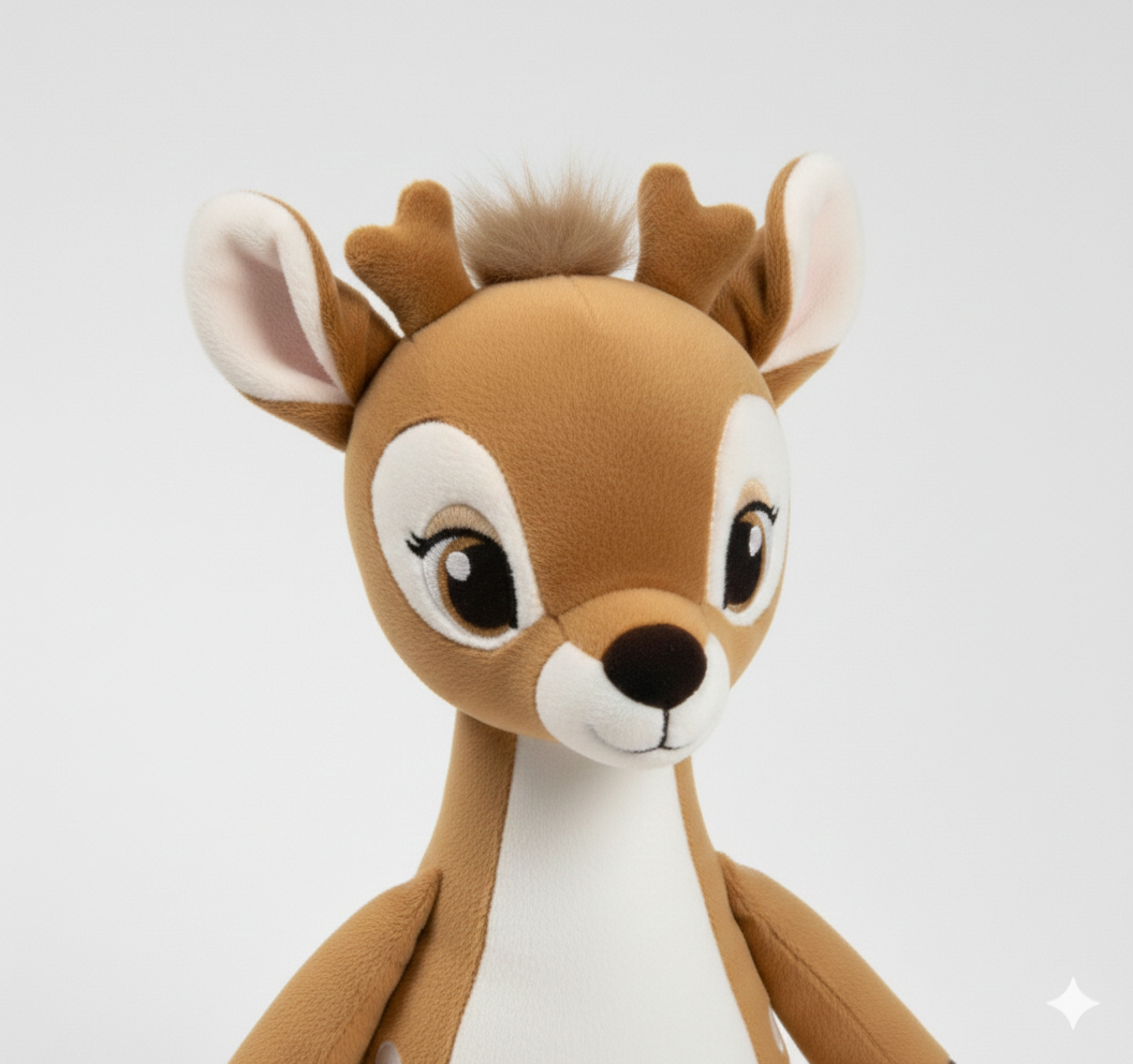 closeup af hovedet på luksus hundebamse med udseende som en Bambi
